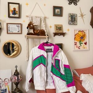 Vintage White and Pink Bomber Jacket